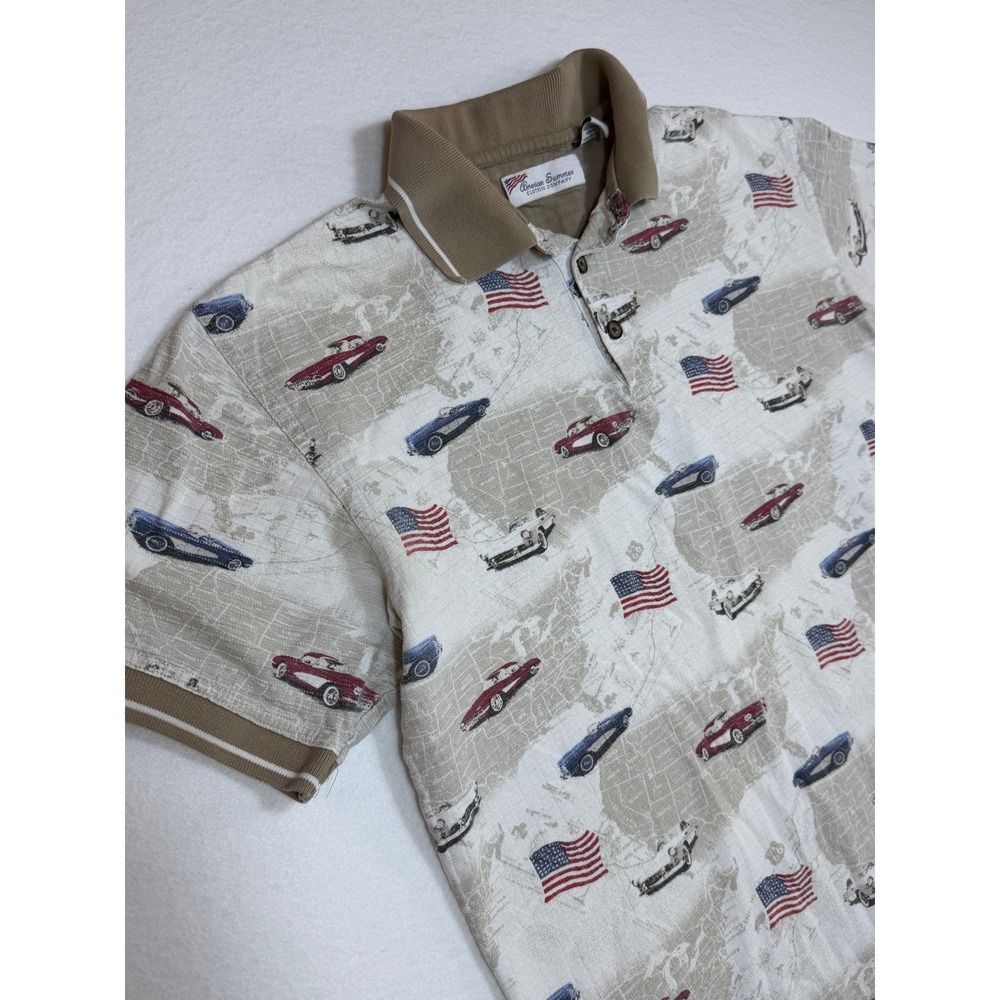 American‎ Summer Clothing Company Mens M Polo Shirt Classic Cars USA Flags Map - Picture 8 of 8